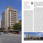 Links: Hochhaus. Rechts: Text über das Gebäude, Office of Ukraine Bank, Beschreibung und Geschichte des Baus.