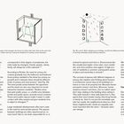 Seite mit Texten über Privatsphäre und Architektur. Links Figuren auf Treppe und im Fahrstuhl. Rechts Fenster bei Tag und Nacht.