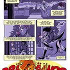 Comic-Stil. Eine Frau in festlicher Kleidung denkt über ihre Hochzeit nach, während Soldaten und ein Alarm dargestellt sind.