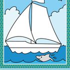Das Segelboot von Henriette fährt mit Delfinen um die Wette. Illustration eines Segelboots mit einem Delfin im Meer.