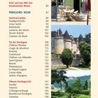 Inhalt mit Seitenzahlen zu französischen Weinen und Regionen wie Périgord Noir. Bilder von Restaurant, Schloss und Gärten.