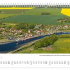 Juni-Kalenderblatt mit Text: "Von Schaprode gelangt man mit der Fähre zur autofreien Insel Hiddensee." Luftbild von Schaprode.