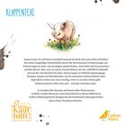 Klappentext über Schweineopa Hansis Erlebnisse und Freund Helmut. Illustration eines fröhlichen Schweins auf einer Wiese.