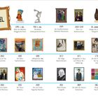 Zeittafel mit Kunstwerken und Jahreszahlen, beginnend bei 1340 v. Chr. bis 1967, darunter ikonische Gemälde und Skulpturen.