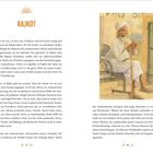 Titel: "RAJKOT". Ein alter Mann mit weißem Turban und Bart sitzt draußen auf einer Bank und hält einen Stock.