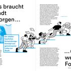1.1 Was braucht die Stadt von morgen… Ein städtebauliches Entwicklungskonzept aus gemeinsamer Liebe zur Stadt. ...und in welcher Form? Illustration von vier laufenden Menschen.