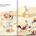 "Buddeln ist heute mein Lieblingsspiel. Alle machen mit!" Tiere bauen gemeinsam im Sand, darunter Hase, Bär und Eichhörnchen.