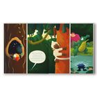 „Aber manchmal hat die Angst unrecht und lässt Dinge viel furchteinflößender wirken, als sie eigentlich sind.“ Drei Szenen: Ein Tier in einer Baumhöhle, ein Affe umarmt einen Baum, ein Alligator beim Wasser.