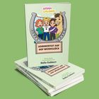 Bucheinband mit "Sommerfest auf Hof Weideglück", ein Hufeisen und vier Figuren, darunter ein Pferd; Logo: "Hoppi Galoppi".