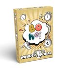 Text: "Bohei", "WANDERPOKAL". Illustration eines Pokals, Schuhs und Zeitnehmungssymbols auf gelbem Hintergrund mit Mustern.