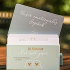 Text „Unser emotionales Gepäck“ auf Karte. Darunter Schachtel: „10 Minuten Nur wir zwei. Ein Gesprächskartenset für Paare.“