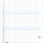 Kalendervorlage für Juni mit Datumsangaben und Wochentagen. Illustration von Brücke und Stadtansicht am unteren Rand.