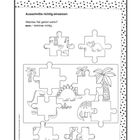 Motivierend, Ausschneideaufgabe: "Welches Teil gehört wohin?" mit Dinosauriern und Palmen als Puzzle-Stücke.