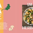 SALATE IM HERBST. Der Herbst bringt Farbe in die Schüssel mit Kürbissen, Kohl, Trauben und Äpfeln. Illustration mit Salatteller und Pilzen.