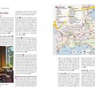 Praktische Infos zu Essen & Trinken in Helsinki. Enthält Restaurantnamen mit Adressen und Öffnungszeiten, daneben eine Stadtkarte mit markierten Orten.