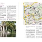 Praktische Infos: Ristorante/Bars/Caffè, Fahrradverleih, Boote, Trennino, Theater. Karte zeigt Route in Villa Borghese.