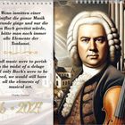 Zitat von Charles Gounod über Bach. Kalenderseite mit Datum 6. 2027. Illustration von Komponist und Geige.