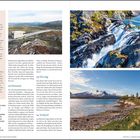 "ZWISCHENSTOPP Nationalpark Rago" gefolgt von Text über den Park. Links: Wohnmobil auf einer Straße. Rechts: Wasserfall, Berge, Küstenansicht.