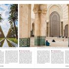 Zentrale Achse im Parc de la Ligue Arabe ist die schnurgerade Palmenallee. Die riesige Moschee Hassan II. mit ihrem 210 Meter hohen Minarett. Links Palmenallee, rechts Moschee mit verziertem Tor.