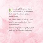Ein pink gemusterter Hintergrund mit Text über Apfelsorten für Kuchen: Boskop, Elstar und Cox Orange werden empfohlen.