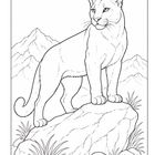 Illustration eines Pumas, der kraftvoll auf einem Felsen steht, im Hintergrund sind Berge zu sehen.