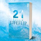 Text: „21 LEBEN LIFEFLIP“ und „C.P. HALLER“. Ein Buchcover in Blau mit Wellenhintergrund.