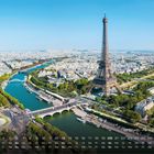 Text: "Eiffelturm - Paris, Frankreich" und Kalendertage. 
Ansicht von Paris mit dem Eiffelturm im Vordergrund.