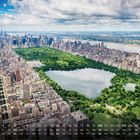 Text zeigt einen Kalender für den Monat Juni, Nummern und Wochentage. Ansicht von Central Park und Hochhäusern in Manhattan.