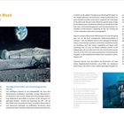 Logo "Habitate – Häuser für den Mond. Sicherheit und Wohlgefühl". Text über Mondhabitate mit Bild eines Mondlanders.