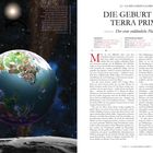 "Die Geburt der Terra Prima: Der erste erdähnliche Planet. Universum: Durchmesser, Expansion, Dichte, Temperatur." 

Ein detailliert dargestellter Planet vor einem Sternenhintergrund.