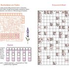 Buchstaben am Faden: Buchstaben entlang des Fadens in leere Kästchen setzen. Kreuzworträtsel mit verschiedenen Hinweisen.