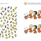 9: Welchen Woodstock gibt es nur einmal? 10: Snoopy im Weltall. Finde 6 Unterschiede. Links viele Woodstocks, rechts Cartoon-Figuren.