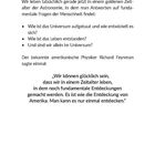 Zitat über das Universum und Verständnis, danach Text über fundamentale Fragen zur Astronomie und ein Zitat von Richard Feynman.