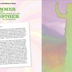 Die Brückenbauer machen weiter: von der Weltreise zur Zeitreise. Ein Sommer im Aufbruch: Erinnerungen an die 1970er in Südtirol. Ein Brief auf Notizpapier an "Lieber Tom". Rechts eine bunte Silhouette einer Person mit Peace-Zeichen.