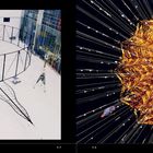 Links: 8.8, 9.7, schwarzes Gerüst auf weißem Boden. Rechts: 9.8, goldenes, blumenähnliches Objekt unter schwarzem Hintergrund.