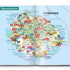 Übersichtskarte von La Gomera. Zahlen in farbigen Kästchen markieren verschiedene Punkte auf der Inselkarte.