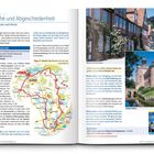 Seite über eine Radtour von Eutin nach Pönitz mit Texten zu Sehenswürdigkeiten, einer Karte, Fotos von Gebäuden und Landschaft.