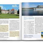 Seite 40-41. Links: Text über Schloss Possenhofen und E-Bike-Touren. Rechts: Bild eines Sees mit Schiff, Text über Tutzing.