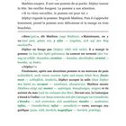 Seite 5. Französisch-Deutscher Textausschnitt über Mathieu und Zéphyr, der einen Apfel und Heu isst. Seite 16.