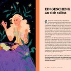 **Titel:** EIN GESCHENK an sich selbst

Auf der linken Seite eine Illustration: Eine Person mit langem, blondem Haar sitzt an einem Tisch mit Kerzen.