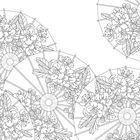 Eine detaillierte Illustration von Fächern mit floralen Mustern und Blättern, die kunstvoll verteilt sind.