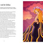 „Pele und der Vulkan. Wasser und Feuer sind zwei Elemente, die sich nicht besonders gut vertragen...“ Illustration: Mädchen in Lava.