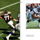 Texte: "After starting his career lined up at tackle, Bryan Millard flourished playing guard during his eight-year NFL career, all as a Seahawk." "Another career Seahawk, Jeff Bryant was an iron man on the defensive line, starting 167 of the 175 games he played."

Ein Footballspieler in Aktion auf einem Spielfeld, verfolgt von einem Gegenspieler. Zwei weitere Spieler in Nahaufnahmen.