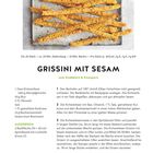Rezept für "Grissini mit Sesam": Zutaten, Zubereitungsschritte, Bild von länglichen, goldbraunen Sesamstangen.