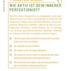 "1-MINUTEN-CHECK: WIE AKTIV IST DEIN INNERER PERFEKTIONIST?" Oben rechts ist eine Zeichnung von einer Hand, die einen Lichtschalter drückt.