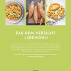 „Sag dem Verzicht Lebewohl!“ Drei leckere glutenfreie Backwaren: Quiche, Baguettes, Zitronenkuchen auf grünem Hintergrund.