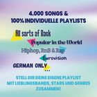 4.000 Songs & individuelle Playlists, viele Musikgenres, erstelle deine eigene Playlist. Bunte, verspielte Typografie.