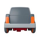 Ich sehe keinen Text. Es ist eine Illustration eines grauen Autos von vorne mit orangefarbenen Details.