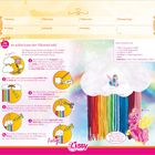 Bastelanleitung für eine Wolke mit Regenbogen und Pony. Links eine Schritt-für-Schritt-Anleitung, rechts Materialien. Logo unten.