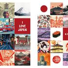 "Japan Love", "I Love Japan", "Tokyo Love", "Kyoto", "Osaka", "I ♥ JPN". Collage: Landschaften, Sushi, Tempel, Geisha.